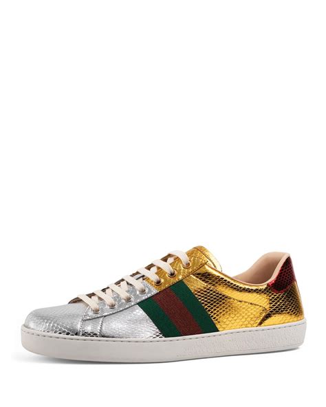 gucci ace metallic snakeskin sneakers.